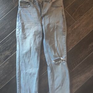 Abercrombie & Fitch Light Blue Straight Leg Jeans with Knee Distress